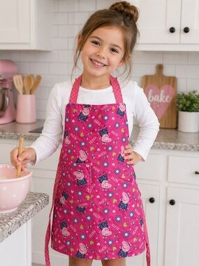 Handmade Peppa Pig Kids Apron Pink Print Cooking Art Smock girls ages 3-6